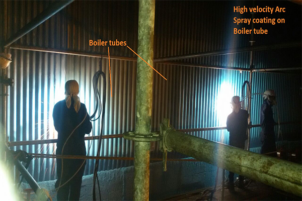HIgh Velocity arc spray coating on boiler tube