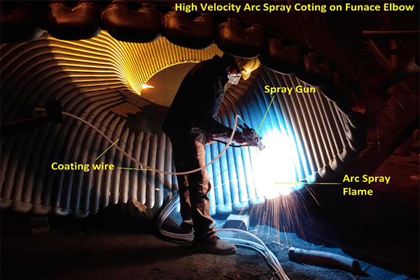 HIgh Velocity arc spray coating on funace elbow